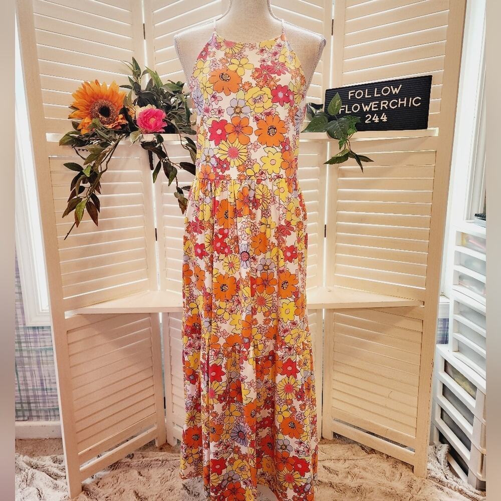 EMMA & MICHELE MED ORANGE FLORAL MAXI  NWT - Picture 2 of 9